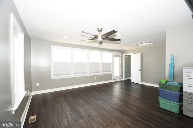 41 Green Dome Pl, Gaithersburg, MD 20878 - unfurnished living room with baseboards, dark wood-style floors, recessed lighting, and ceiling fan