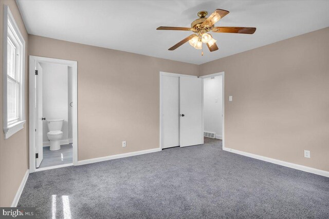 200 Boxwood Ln, Cinnaminson, NJ 08077 - unfurnished bedroom featuring carpet floors, baseboards, connected bathroom, ceiling fan, and a closet