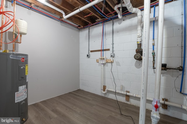 609 6th Ave, Brunswick, MD 21716 - unfinished basement featuring water heater, concrete block wall, and wood finished floors