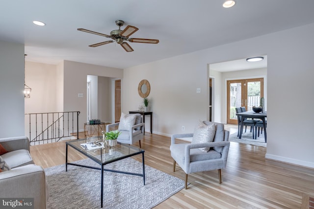 7923 Karl Rd, Alexandria, VA 22308 - living area with ceiling fan, light wood-style floors, baseboards, and recessed lighting
