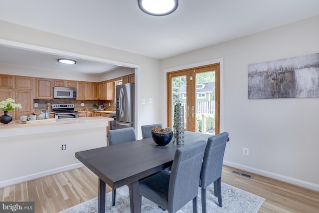 7923 Karl Rd, Alexandria, VA 22308 - dining area with light wood-style flooring, baseboards, and french doors