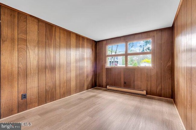 305 Nautilus Blvd, Forked River, NJ 08731 - spare room with baseboard heating, wood finished floors, and wooden walls
