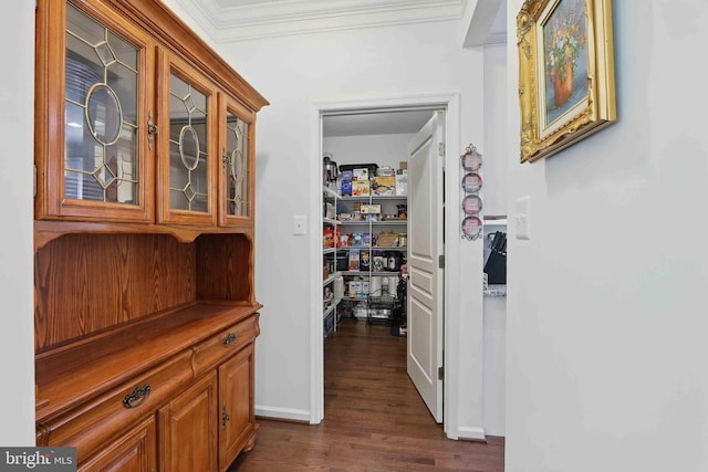 7571 Kindler Overlook Dr, Laurel, MD 20723 - hall with ornamental molding, dark wood-style flooring, and baseboards