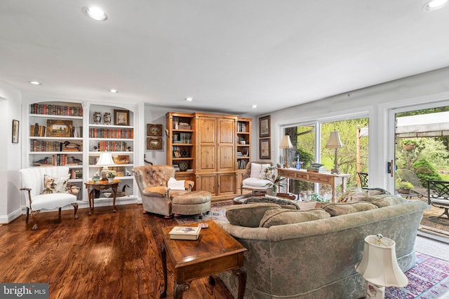 13928 Green Branch Dr, Phoenix, MD 21131 - living area featuring recessed lighting, dark wood finished floors, and built in shelves