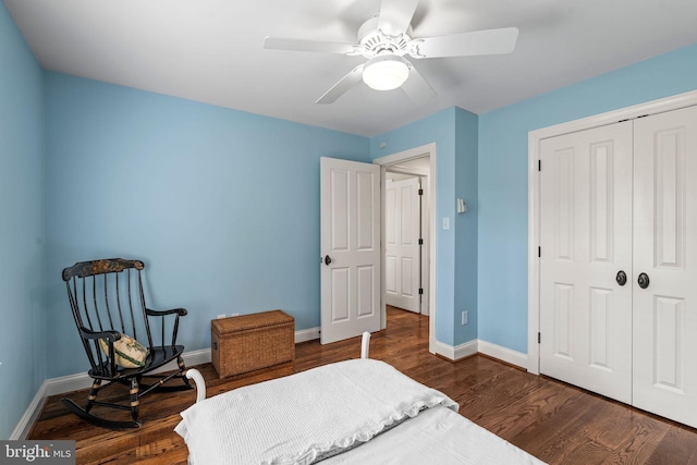 13928 Green Branch Dr, Phoenix, MD 21131 - bedroom with baseboards, wood finished floors, a closet, and ceiling fan