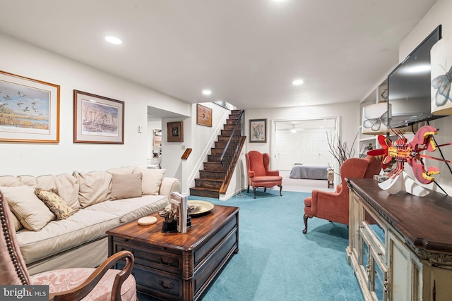 13928 Green Branch Dr, Phoenix, MD 21131 - living area with stairs, carpet, and recessed lighting