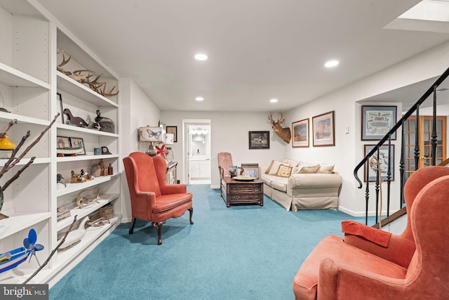 13928 Green Branch Dr, Phoenix, MD 21131 - carpeted living room featuring recessed lighting, stairs, and baseboards