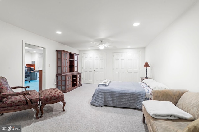 13928 Green Branch Dr, Phoenix, MD 21131 - bedroom featuring recessed lighting, carpet flooring, two closets, and ceiling fan