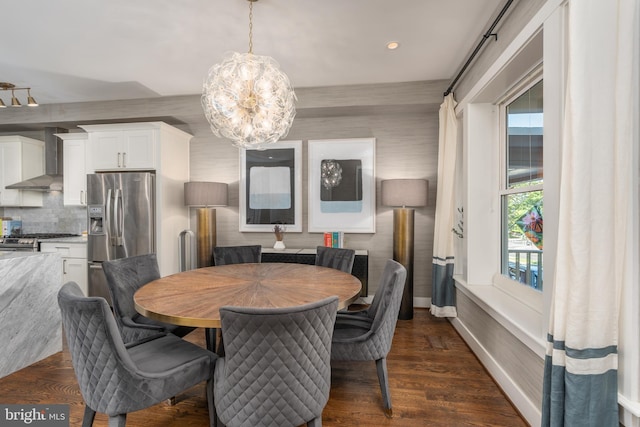 3811 New Hampshire Ave NW Unit 1, Washington, DC 20011 - dining space featuring a chandelier, dark wood-type flooring, and recessed lighting