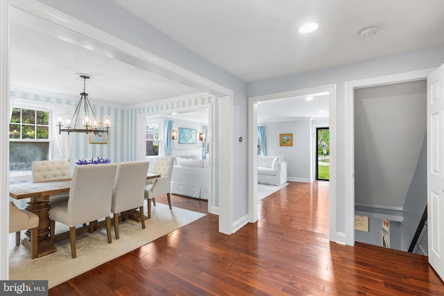 106 Debaran Ln, Bryn Mawr, PA 19010 - dining room with a chandelier, wood-type flooring, baseboards, and recessed lighting