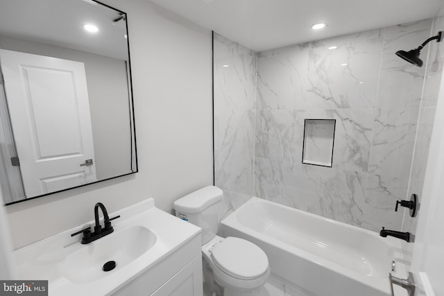 6005 Reed St, Landover, MD 20785 - bathroom with vanity, shower / tub combination, toilet, and recessed lighting