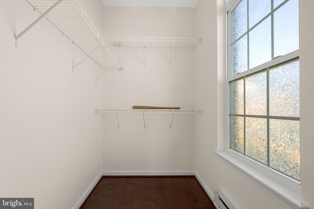 21552 Romans Dr, Ashburn, VA 20147 - spacious closet featuring dark wood finished floors and a baseboard radiator