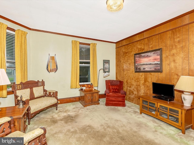 1306 S Main, Mount Airy, MD 21771 - living area with carpet flooring, ornamental molding, wooden walls, and baseboards