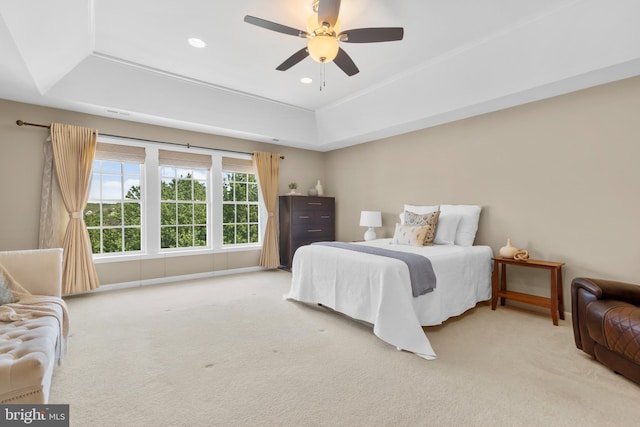 217 Liberty Trail Ct W, Fountainville, PA 18923 - carpeted bedroom with a raised ceiling, a ceiling fan, and recessed lighting