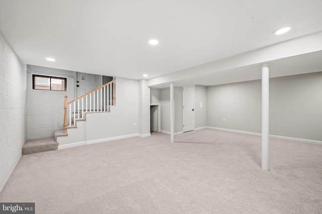 8226 Dorset Ave, Rosedale, MD 21237 - basement featuring carpet, recessed lighting, stairway, and baseboards