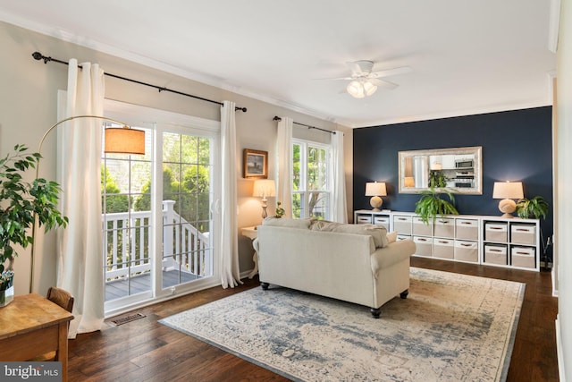 336 Deerpath Ave SW, Leesburg, VA 20175 - living area with a ceiling fan, crown molding, and wood finished floors