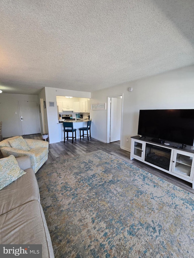 13100 Coastal Hwy Unit 1110, Ocean City, MD 21842 - living area featuring a textured ceiling, dark wood finished floors, and baseboards