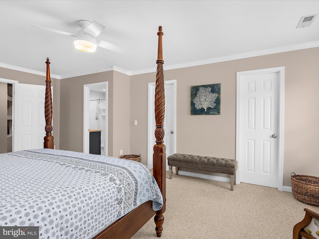 2039 Choptank Ave, Pasadena, MD 21122 - bedroom featuring carpet floors, ornamental molding, baseboards, a ceiling fan, and connected bathroom