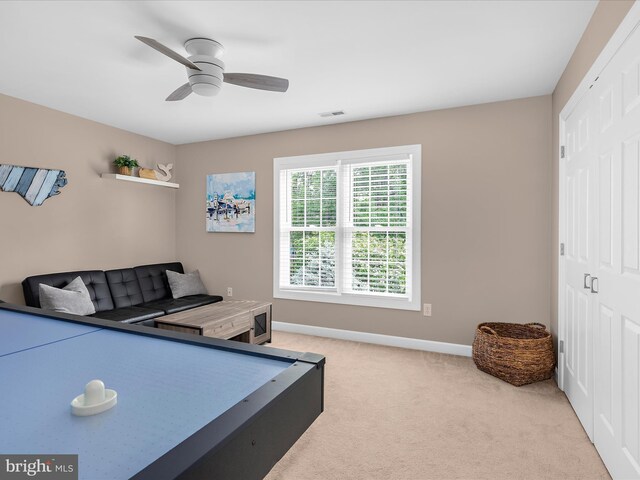 2039 Choptank Ave, Pasadena, MD 21122 - playroom featuring a ceiling fan, baseboards, and light colored carpet
