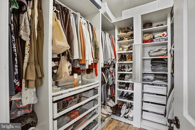 walk in closet featuring light wood-style flooring