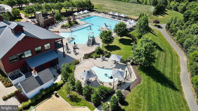 aerial view of a pool