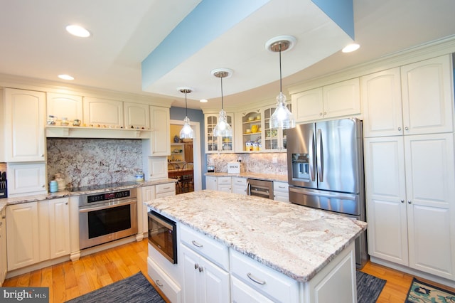 4906 Timbermarsh Ln, Woolford, MD 21677 - kitchen featuring black appliances, wine cooler, recessed lighting, glass insert cabinets, and backsplash