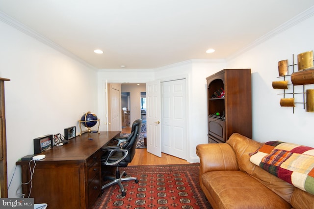 4906 Timbermarsh Ln, Woolford, MD 21677 - home office with wood finished floors, recessed lighting, and crown molding