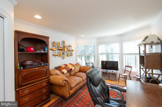 4906 Timbermarsh Ln, Woolford, MD 21677 - office area with wood finished floors, ornamental molding, and recessed lighting