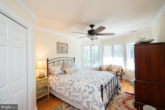 4906 Timbermarsh Ln, Woolford, MD 21677 - bedroom featuring wood finished floors, crown molding, ceiling fan, and baseboards