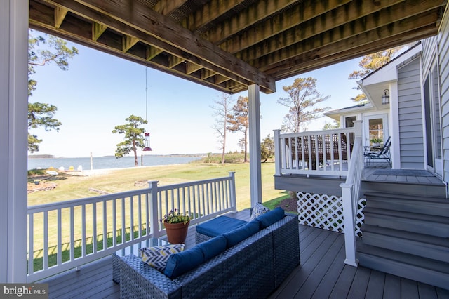 4906 Timbermarsh Ln, Woolford, MD 21677 - wooden terrace with a water view and a lawn