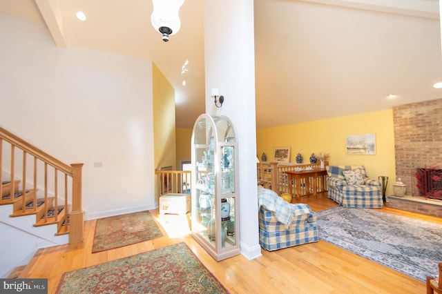 4906 Timbermarsh Ln, Woolford, MD 21677 - foyer entrance featuring wood finished floors, recessed lighting, stairs, and high vaulted ceiling