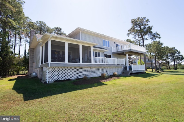 4906 Timbermarsh Ln, Woolford, MD 21677 - view of front facade with a chimney, a front lawn, and a sunroom