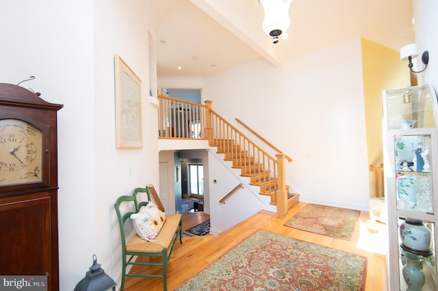4906 Timbermarsh Ln, Woolford, MD 21677 - foyer with wood finished floors and stairs