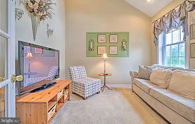 554 Pinecrest Dr, Pocono Pines, PA 18350 - living room with carpet flooring, vaulted ceiling, and baseboards