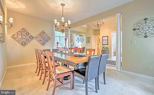 554 Pinecrest Dr, Pocono Pines, PA 18350 - dining room with a chandelier, light colored carpet, and baseboards