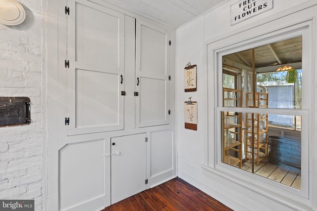 3947 Hebron Valley Rd, Madison, VA 22727 - doorway featuring dark wood-style floors, a fireplace, and wood ceiling