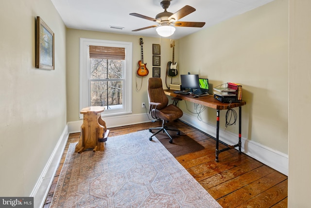 3947 Hebron Valley Rd, Madison, VA 22727 - home office featuring hardwood / wood-style flooring, ceiling fan, and baseboards