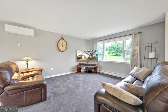 191 Meadow Dr, Mohrsville, PA 19541 - carpeted living room featuring a wall mounted AC, a baseboard radiator, and baseboards