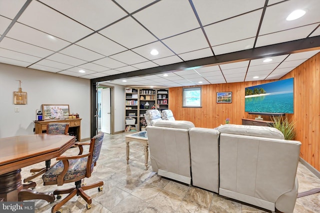 191 Meadow Dr, Mohrsville, PA 19541 - living room with wood walls and recessed lighting