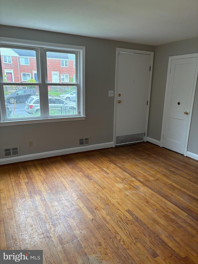 foyer featuring wood-type flooring, plenty of natural light, and baseboards