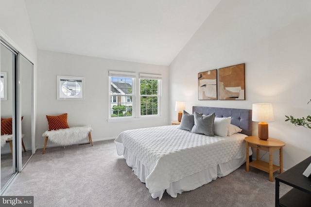 3316 Lakeside View Dr Unit 3-7, Falls Church, VA 22041 - carpeted bedroom with high vaulted ceiling, a closet, and baseboards