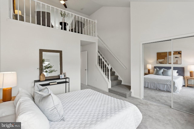 3316 Lakeside View Dr Unit 3-7, Falls Church, VA 22041 - bedroom with carpet, high vaulted ceiling, a closet, and baseboards