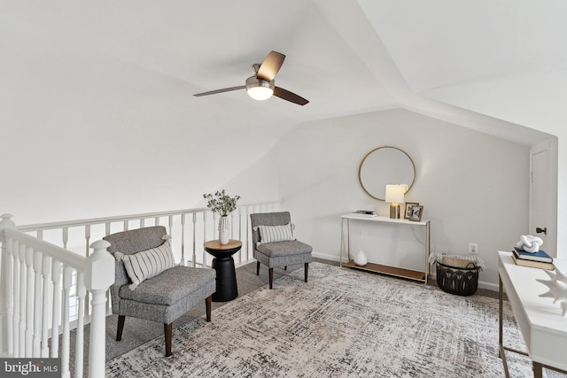3316 Lakeside View Dr Unit 3-7, Falls Church, VA 22041 - sitting room with ceiling fan, vaulted ceiling, carpet floors, and baseboards