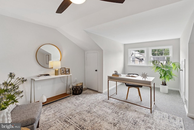 3316 Lakeside View Dr Unit 3-7, Falls Church, VA 22041 - office with ceiling fan, lofted ceiling, carpet floors, and baseboards