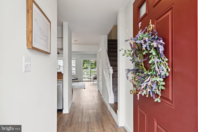 3316 Lakeside View Dr Unit 3-7, Falls Church, VA 22041 - foyer entrance with wood finished floors, baseboards, and stairs