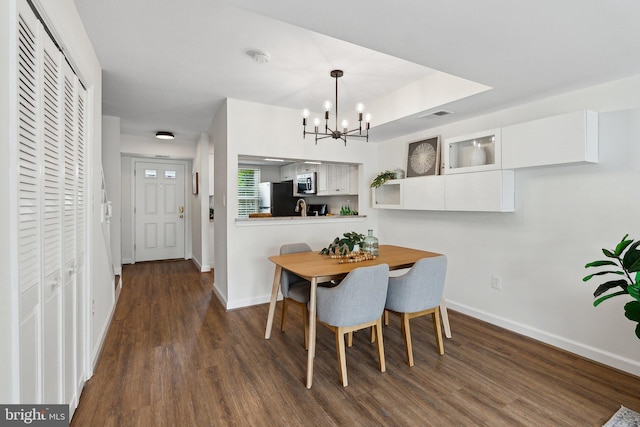 3316 Lakeside View Dr Unit 3-7, Falls Church, VA 22041 - dining room with baseboards, a chandelier, and dark wood-type flooring