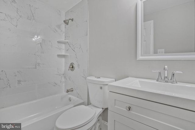 bathroom with toilet, vanity, and washtub / shower combination