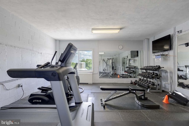 2829 Connecticut Ave NW Unit 312, Washington, DC 20008 - exercise room featuring a textured ceiling and concrete block wall