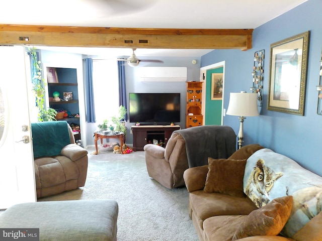 191 W 8th St, Pennsburg, PA 18073 - carpeted living room featuring beam ceiling and a wall unit AC