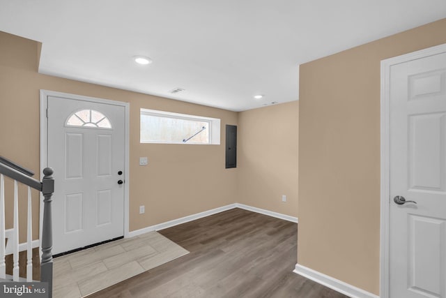 4820 Hayes St NE, Washington, DC 20019 - entryway featuring electric panel, wood finished floors, baseboards, and recessed lighting